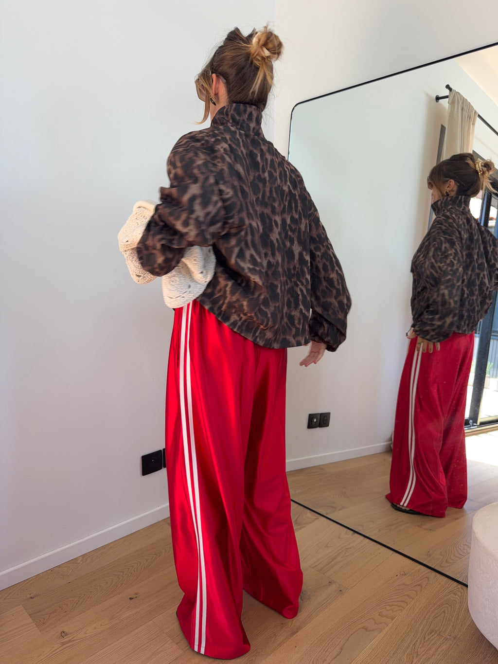 Pantalon métallisé à bandes - rouge