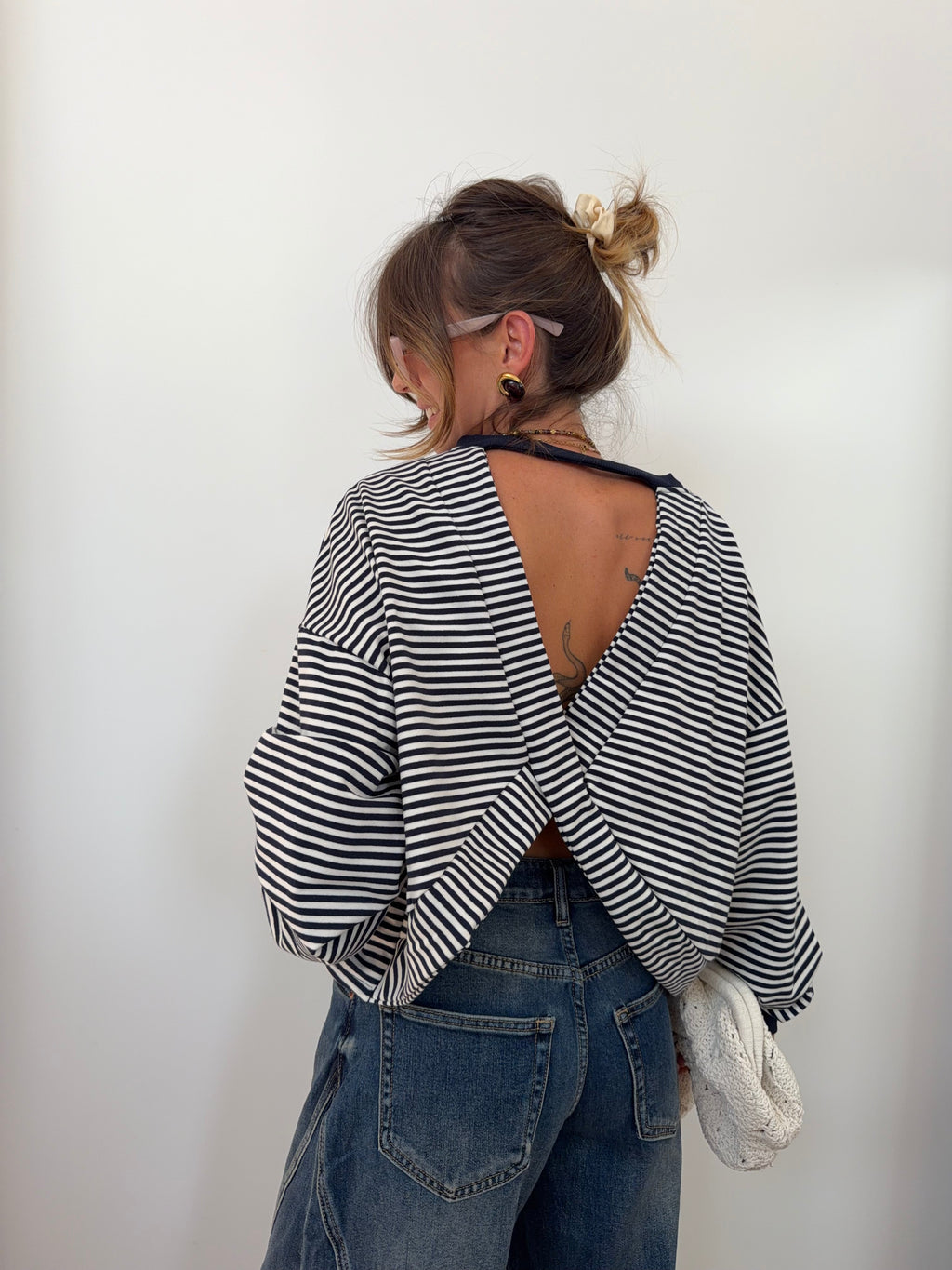 Sweat dos croisé - rayé bleu